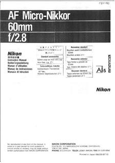 Nikon 60/2.8 manual. Camera Instructions.